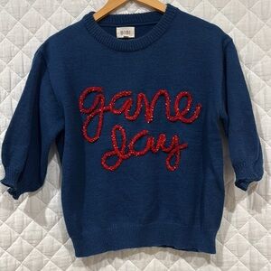 GAME DAY!  Celebrate with a Blue Sweater with Red 'Game Day' Design, sz M